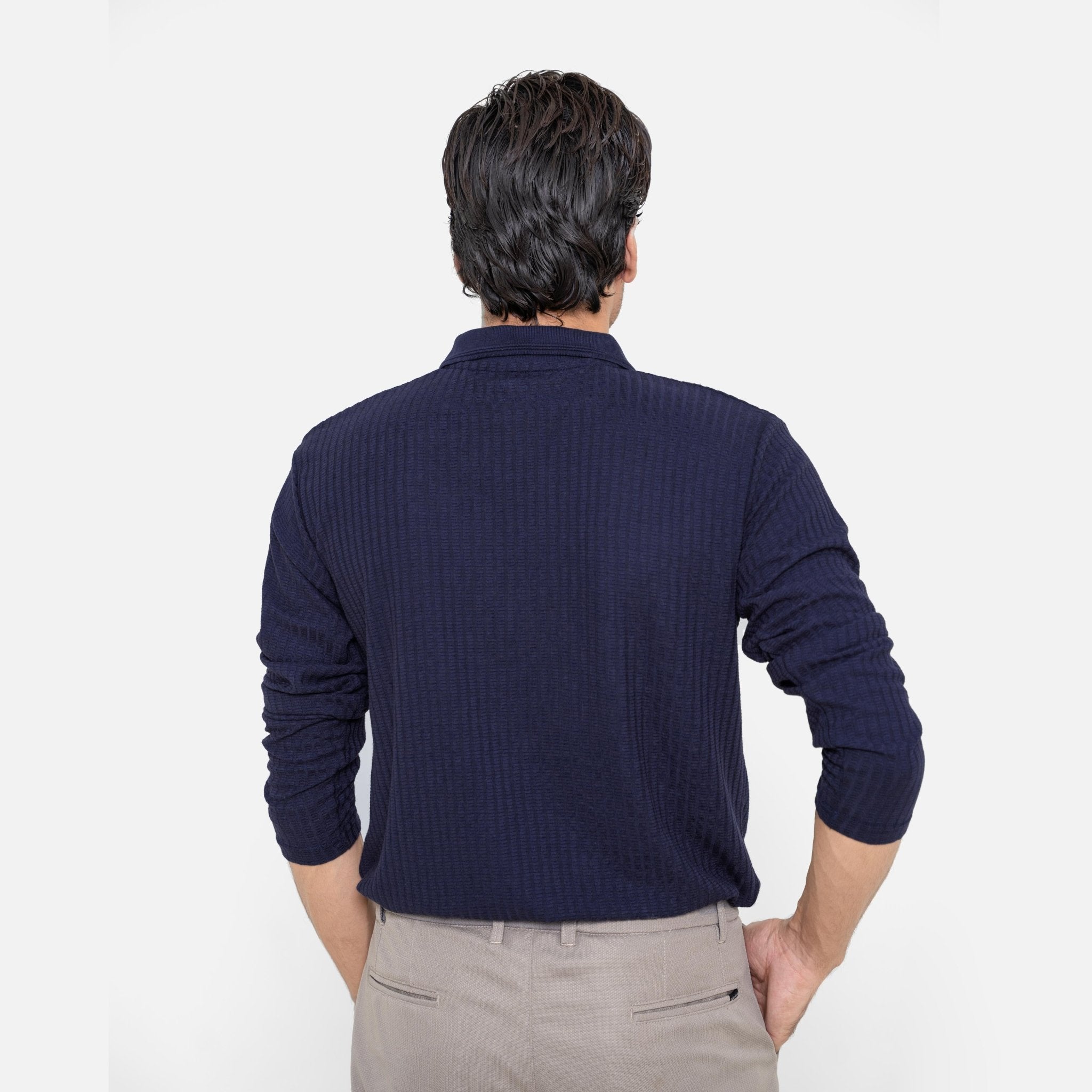 Full Sleeve Navy Polo Shirt - KnittedshirtGarderobe Clothing