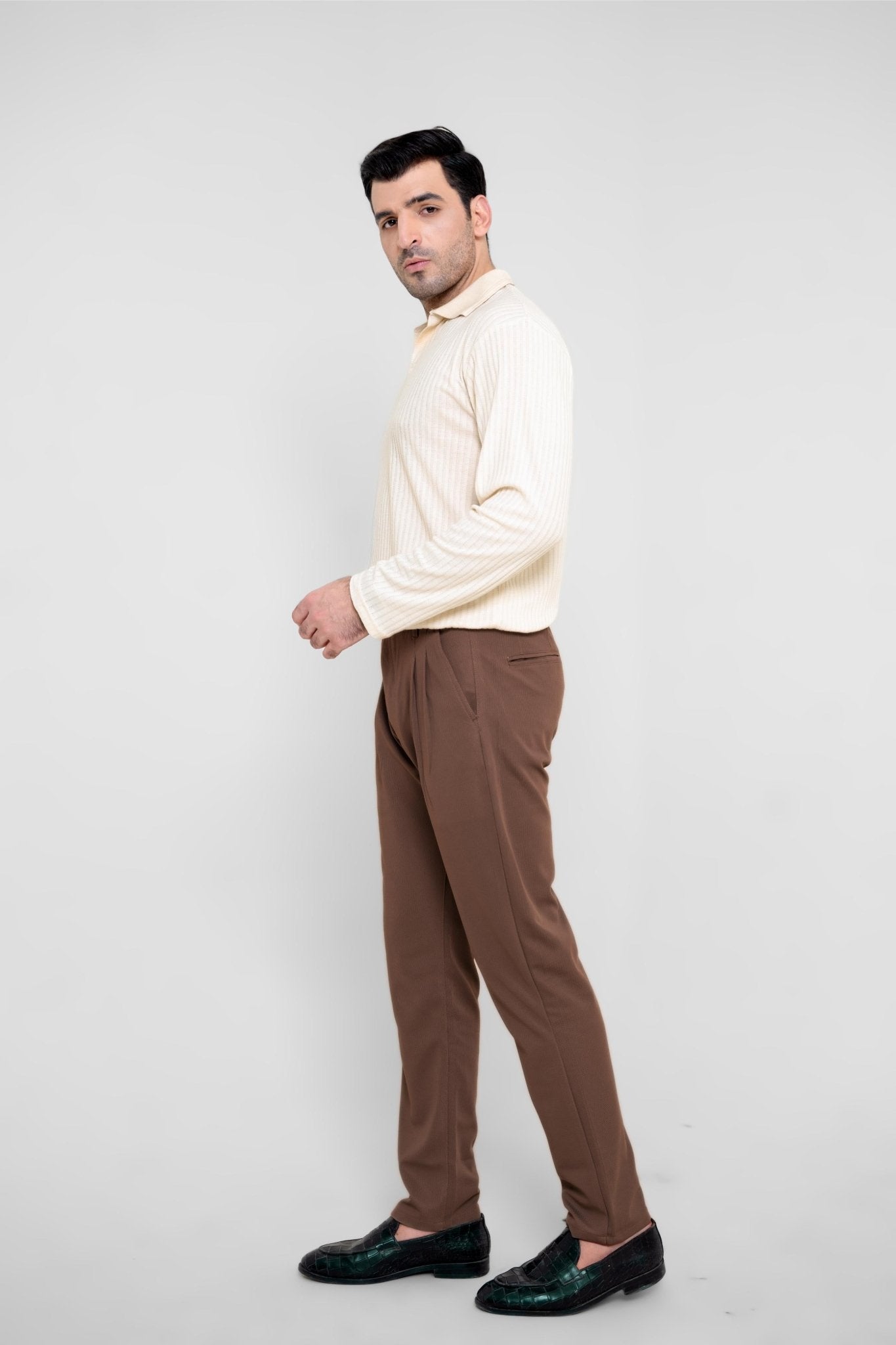 Full Sleeve Royal Creamy Polo Shirt - KnittedshirtGarderobe Clothing