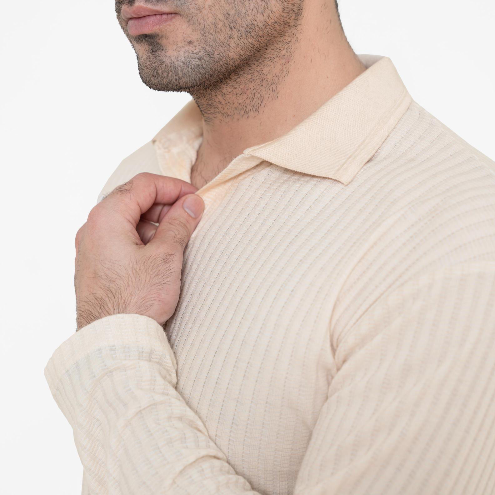 Full Sleeve Royal Creamy Polo Shirt - KnittedshirtGarderobe Clothing