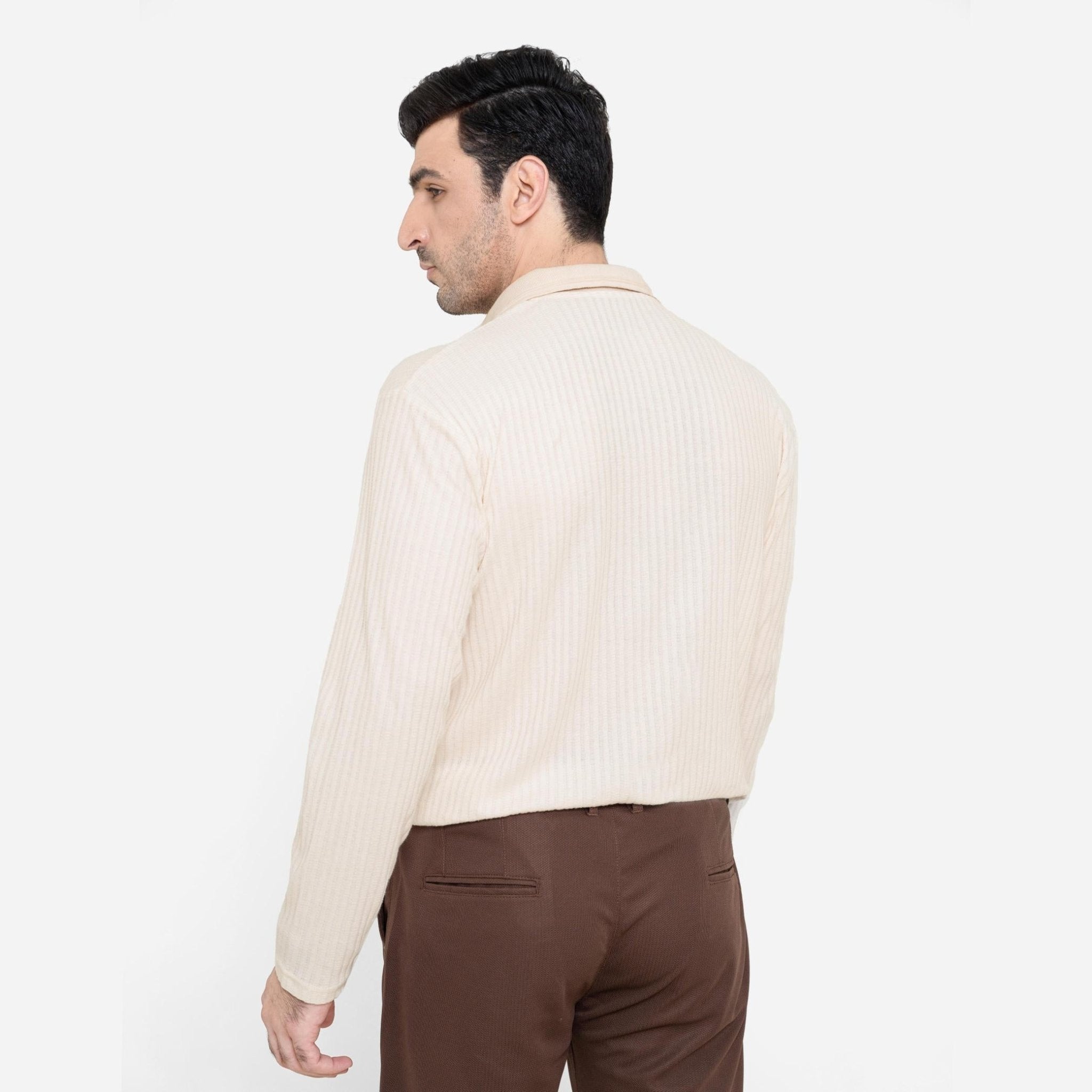 Full Sleeve Royal Creamy Polo Shirt - KnittedshirtGarderobe Clothing