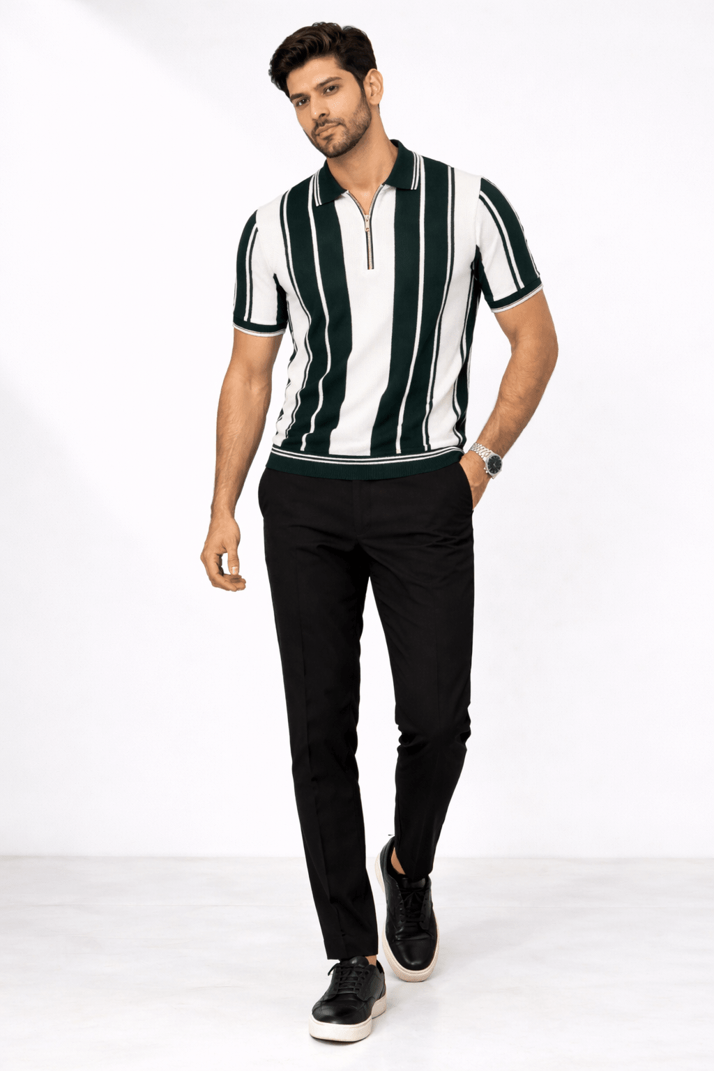 Green Panel - Popcorn Polo ShirtGarderobe Clothing