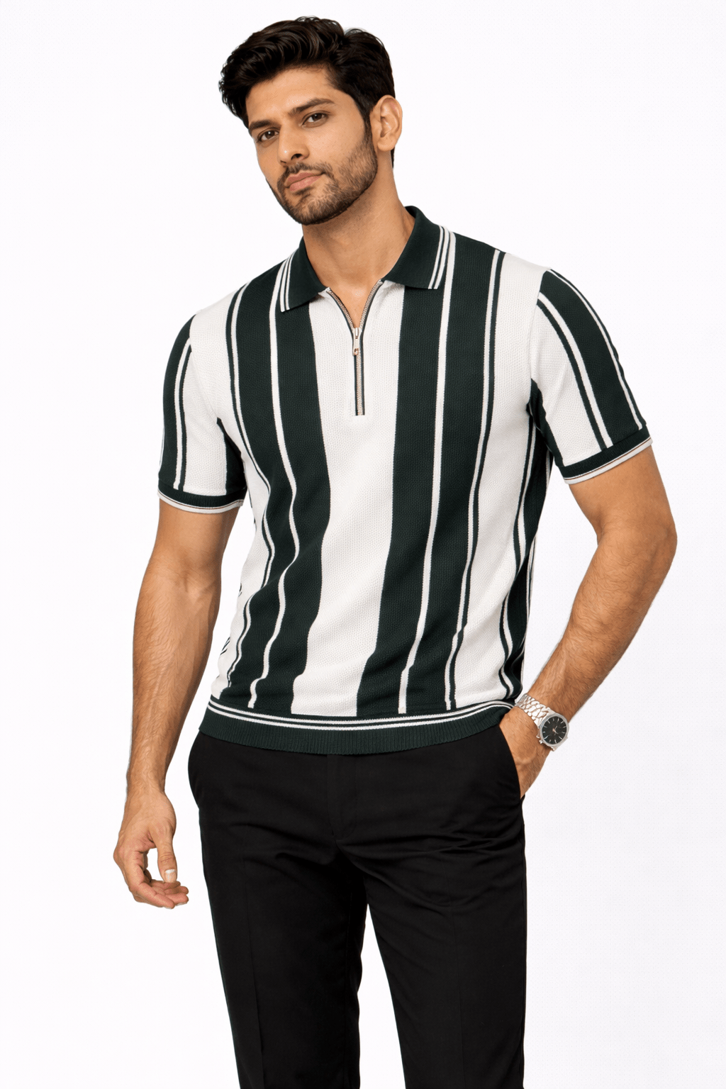 Green Panel - Popcorn Polo ShirtGarderobe Clothing