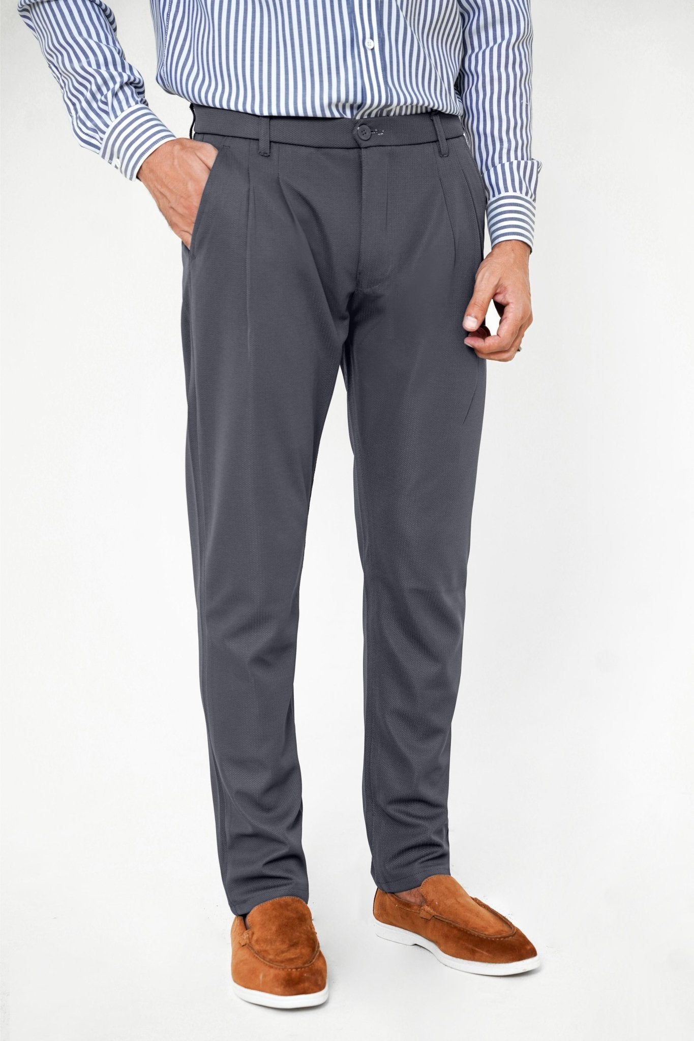 Grey Plated Pant - Regular FitPantGarderobe Clothing
