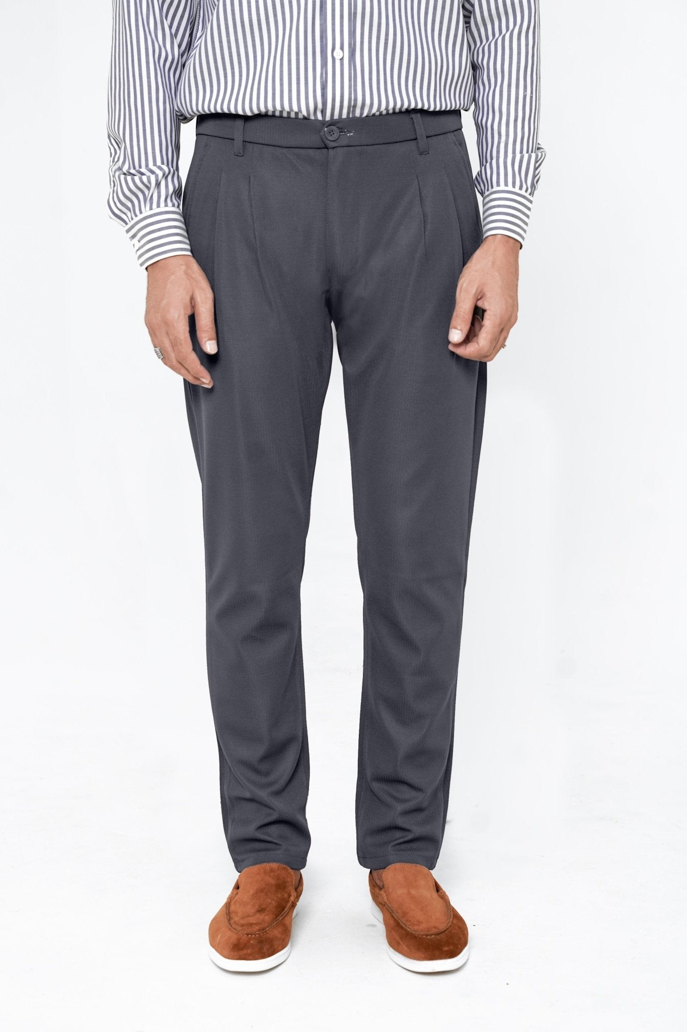 Grey Plated Pant - Regular FitPantGarderobe Clothing