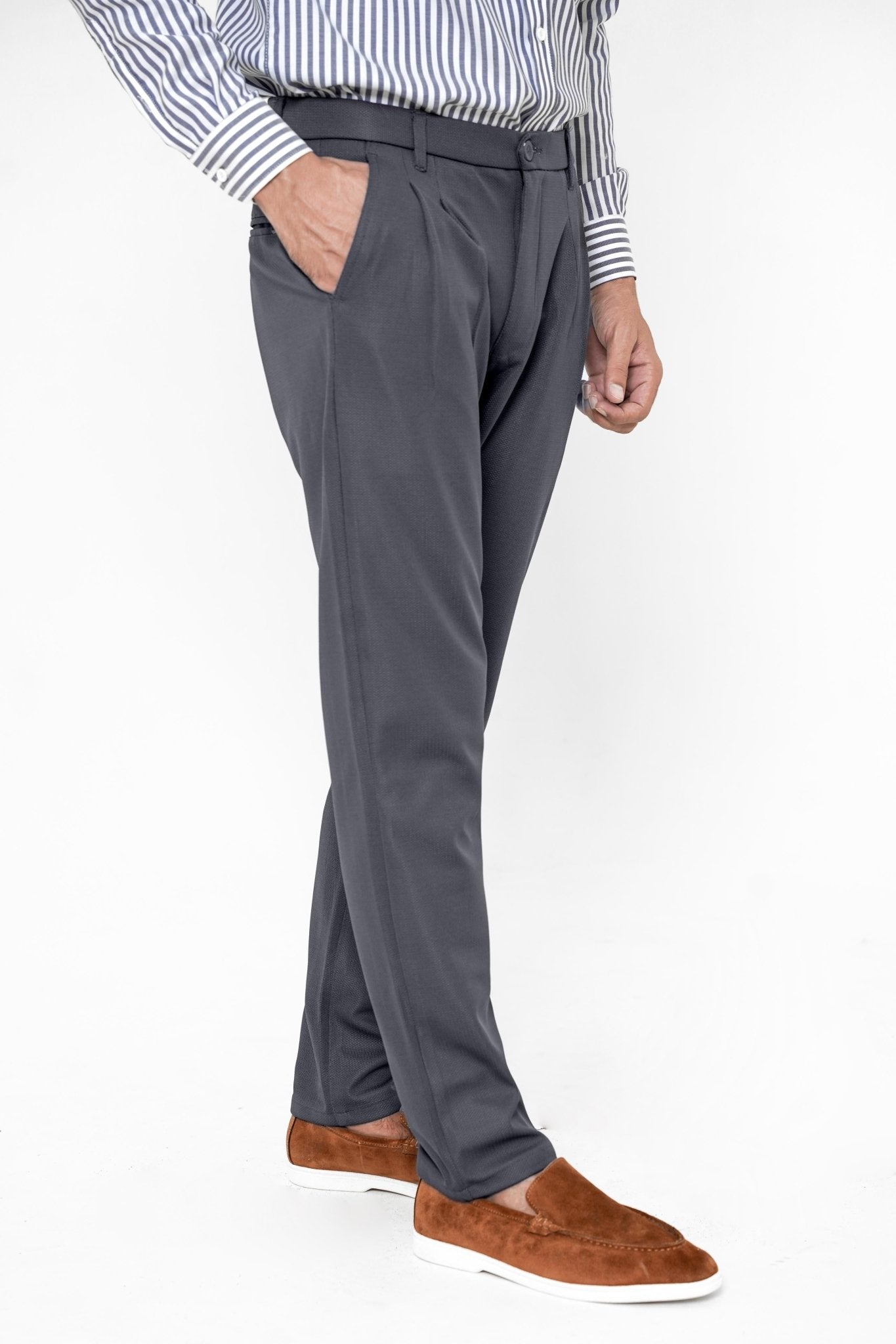 Grey Plated Pant - Regular FitPantGarderobe Clothing