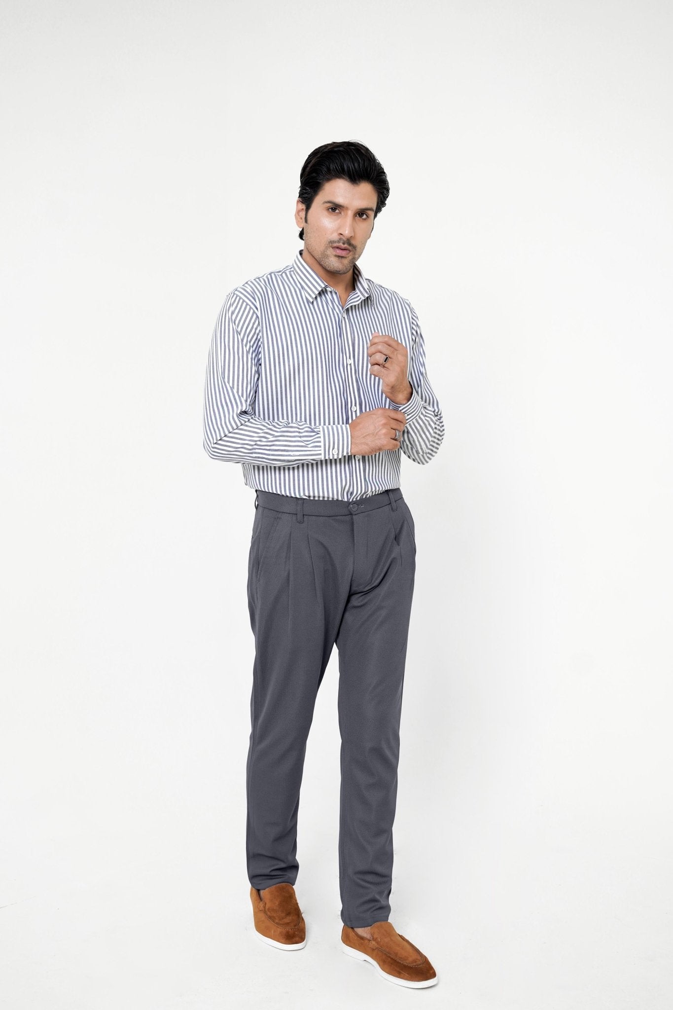 Grey Plated Pant - Regular FitPantGarderobe Clothing