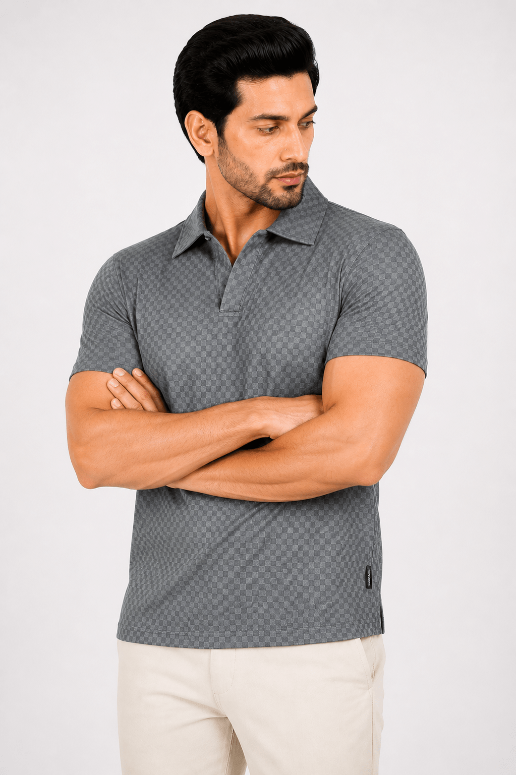 Grey Polo Shirt - ActiveFlexHalf Sleeves PoloGarderobe Clothing