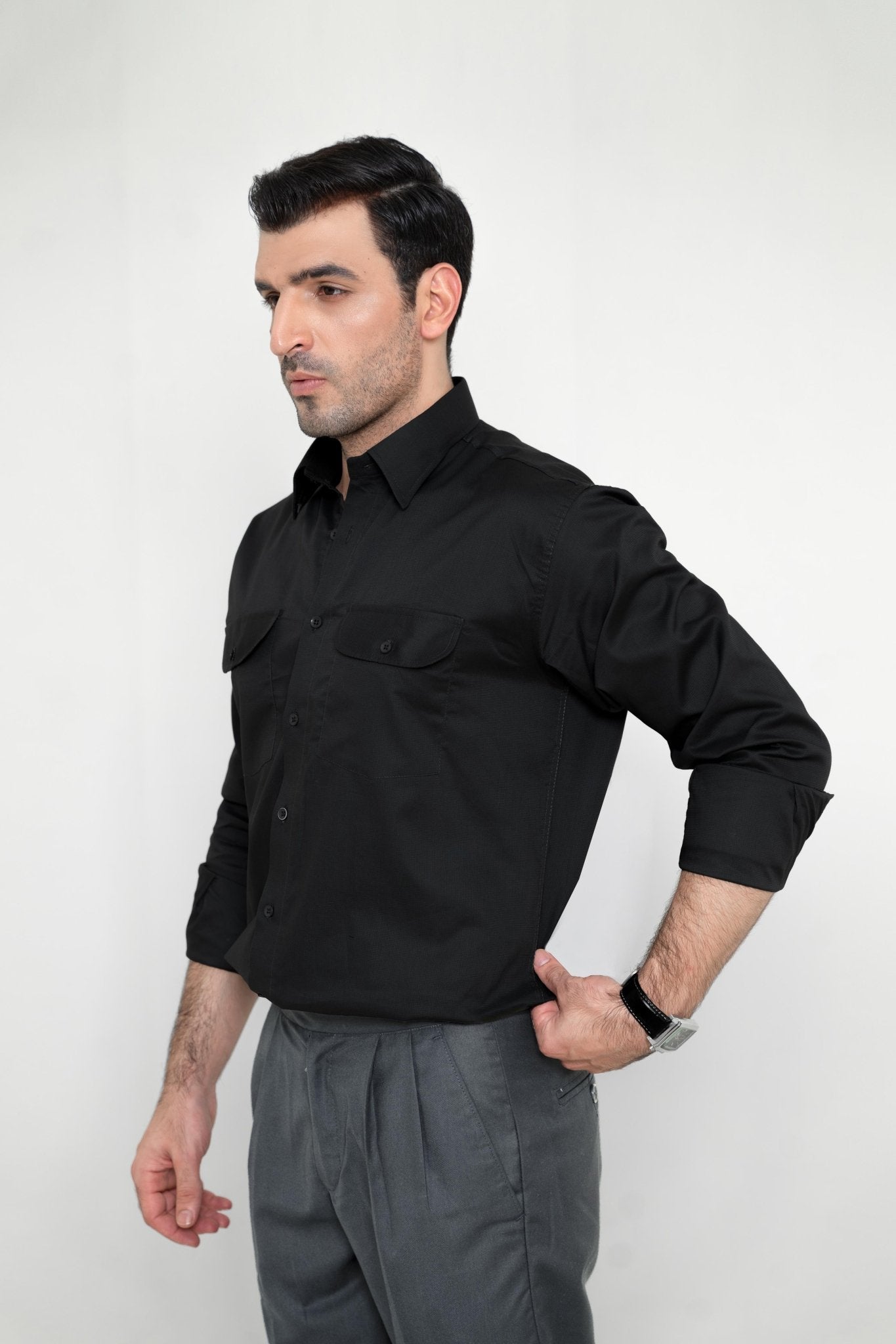 IMPERIAL BLACK – Italian Collar Double Pocket ShirtshirtGarderobe Clothing