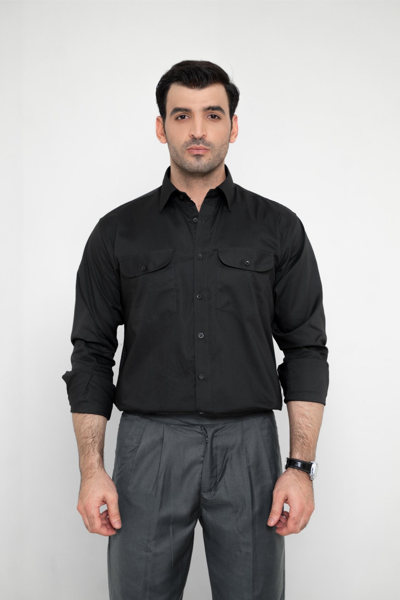 IMPERIAL BLACK – Italian Collar Double Pocket ShirtshirtGarderobe Clothing