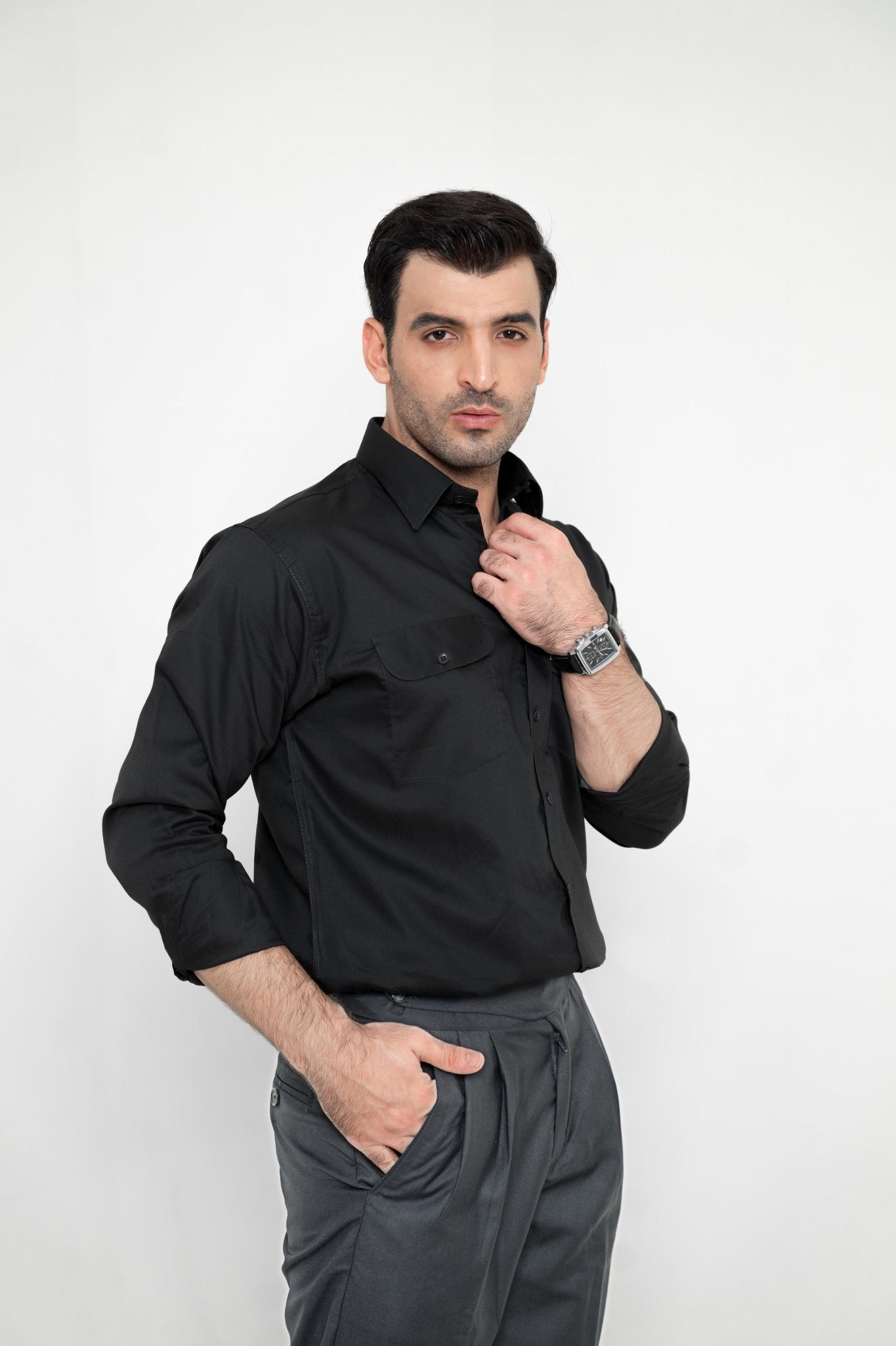 IMPERIAL BLACK – Italian Collar Double Pocket ShirtshirtGarderobe Clothing