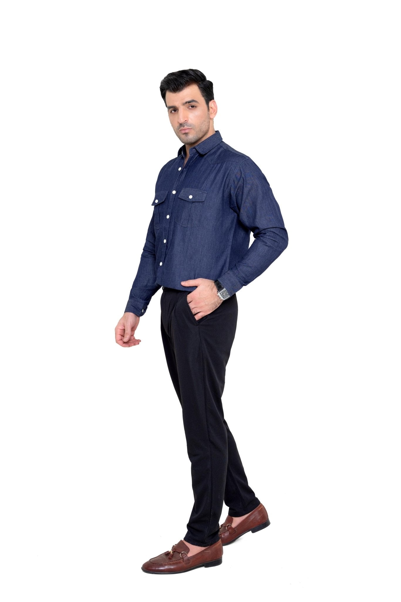 NAVY BLUE DENIM SHIRTshirtGarderobe Clothing