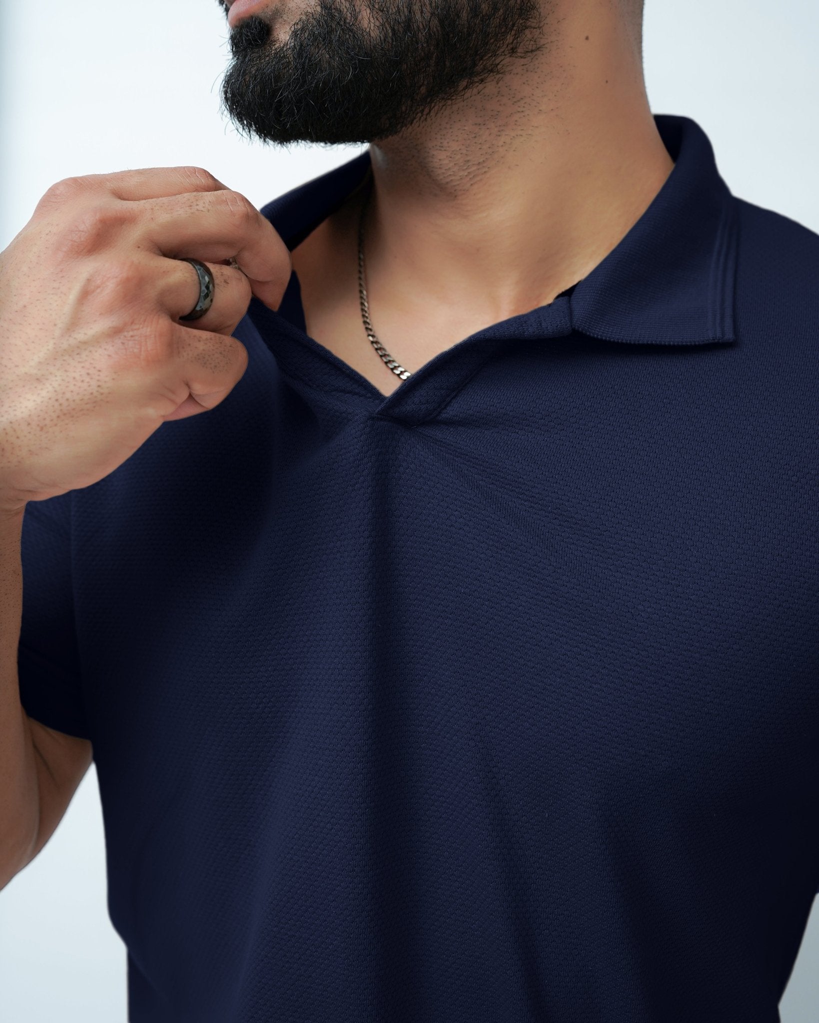 NAVY BLUE - Popcorn Polo ShirtGarderobe Clothing