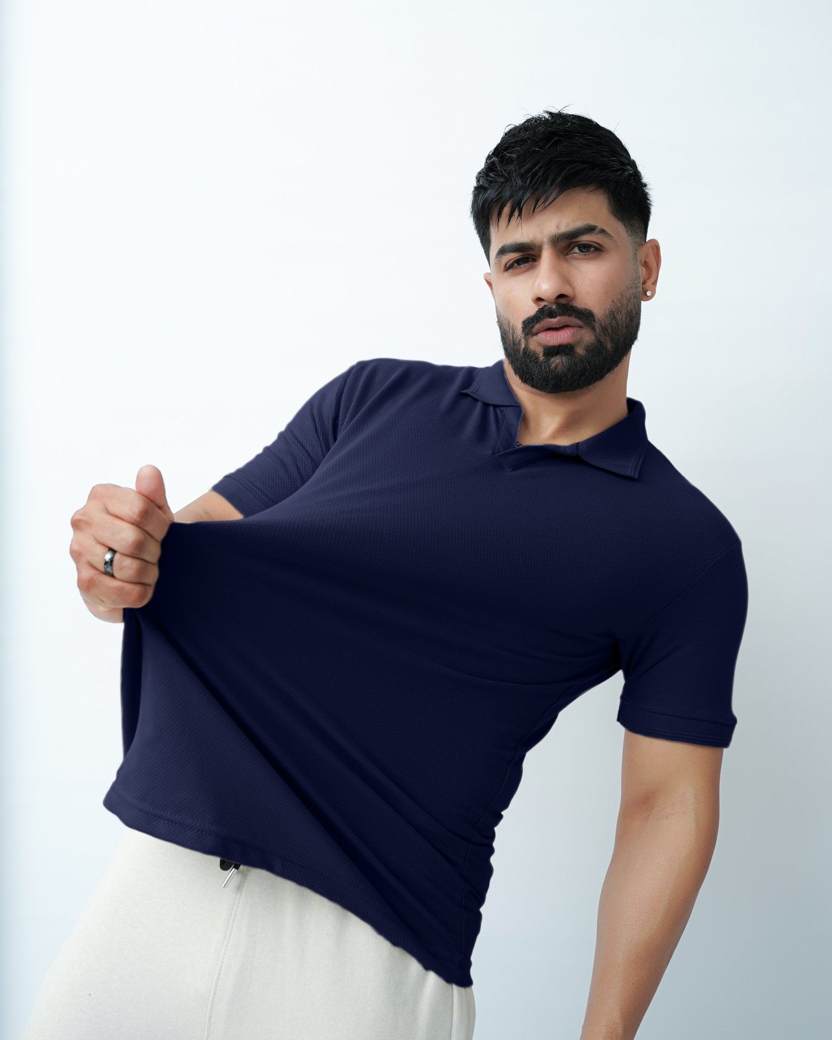 NAVY BLUE - Popcorn Polo ShirtGarderobe Clothing