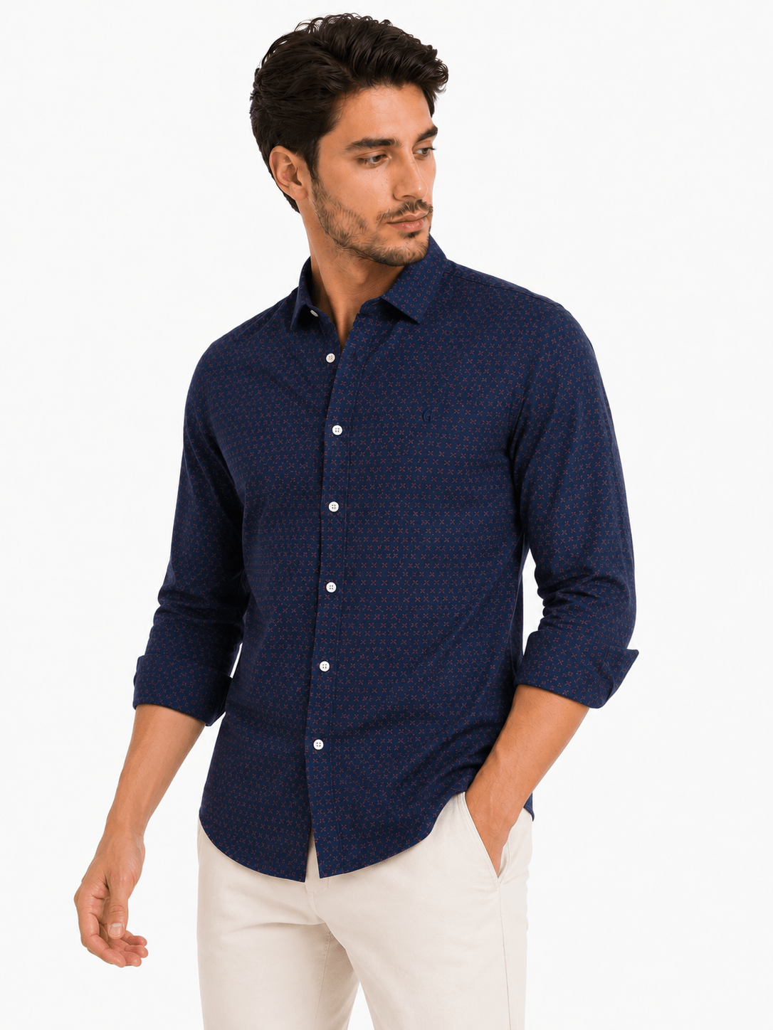 Navy Polka Casual Shirtcasual shirtGarderobe Clothing