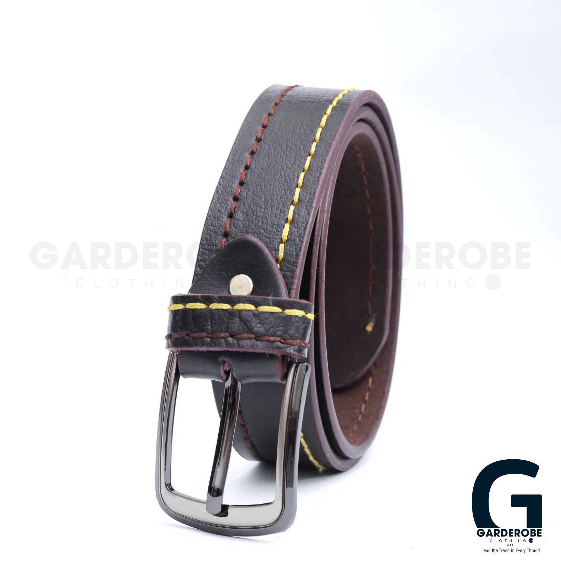 Noir Needlework Contrast Leather Beltleather beltGarderobe Clothing