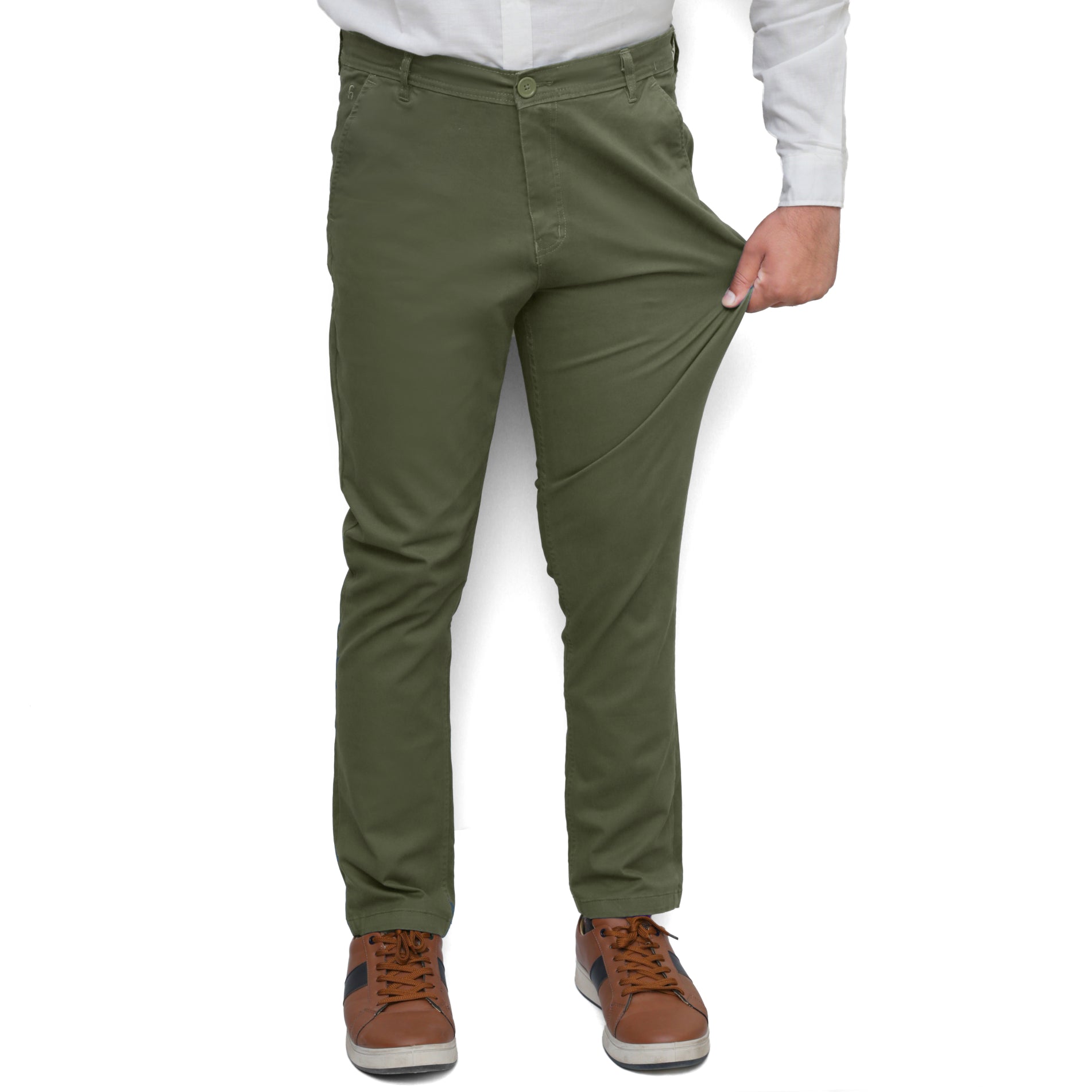 Olive Green Cotton Pant - Straight FitPantGarderobe Clothing