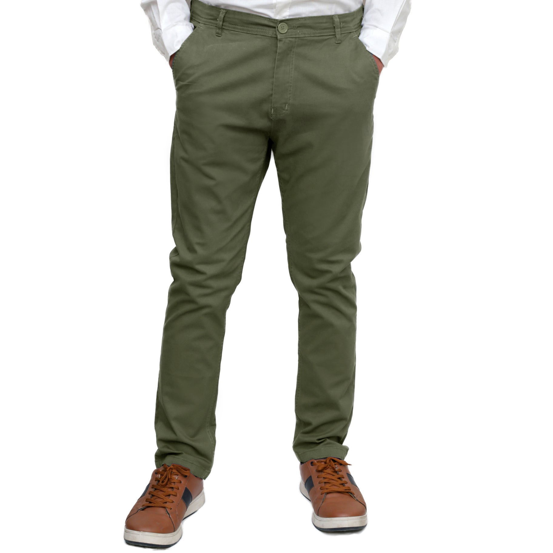 Olive Green Cotton Pant - Straight FitPantGarderobe Clothing