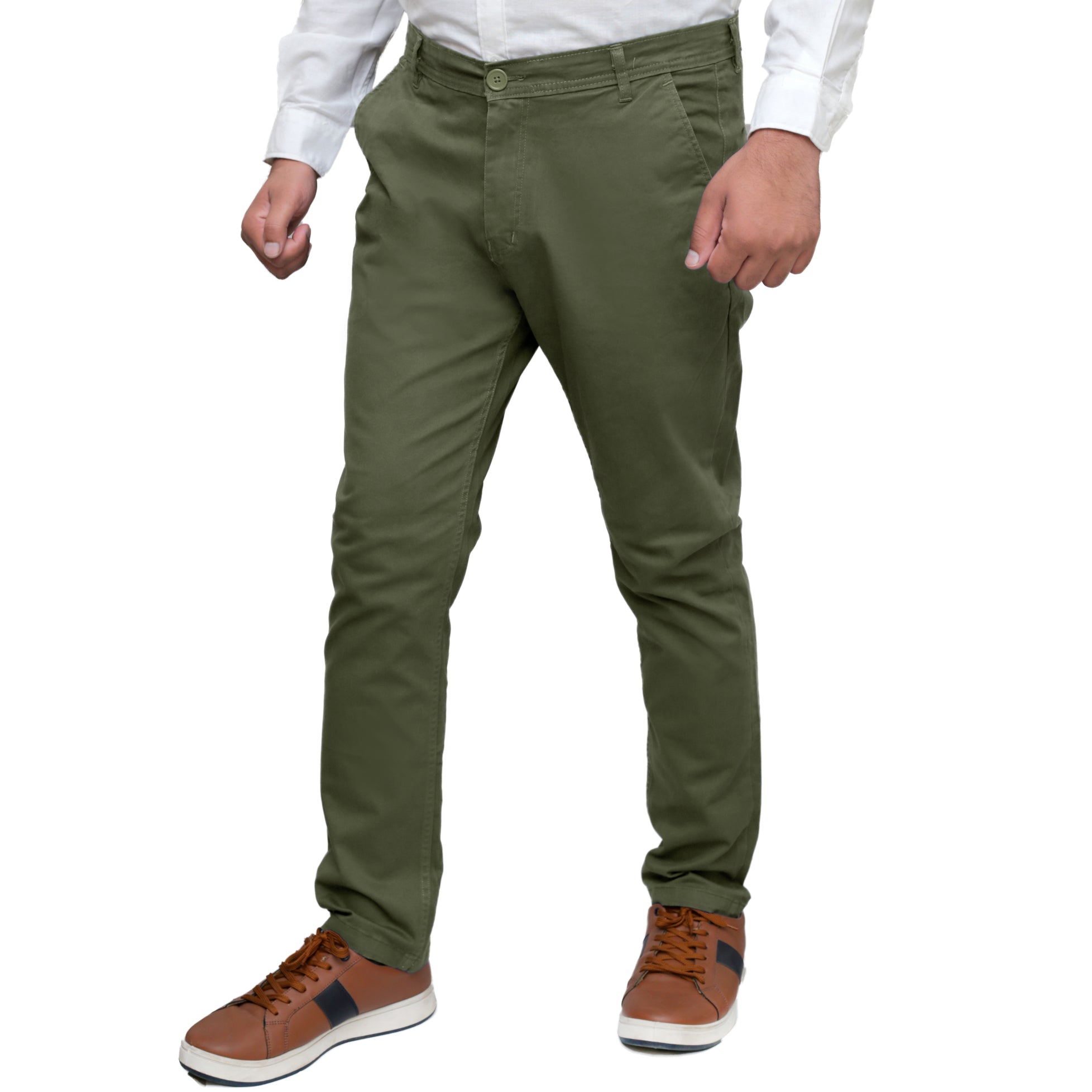 Olive Green Cotton Pant - Straight FitPantGarderobe Clothing