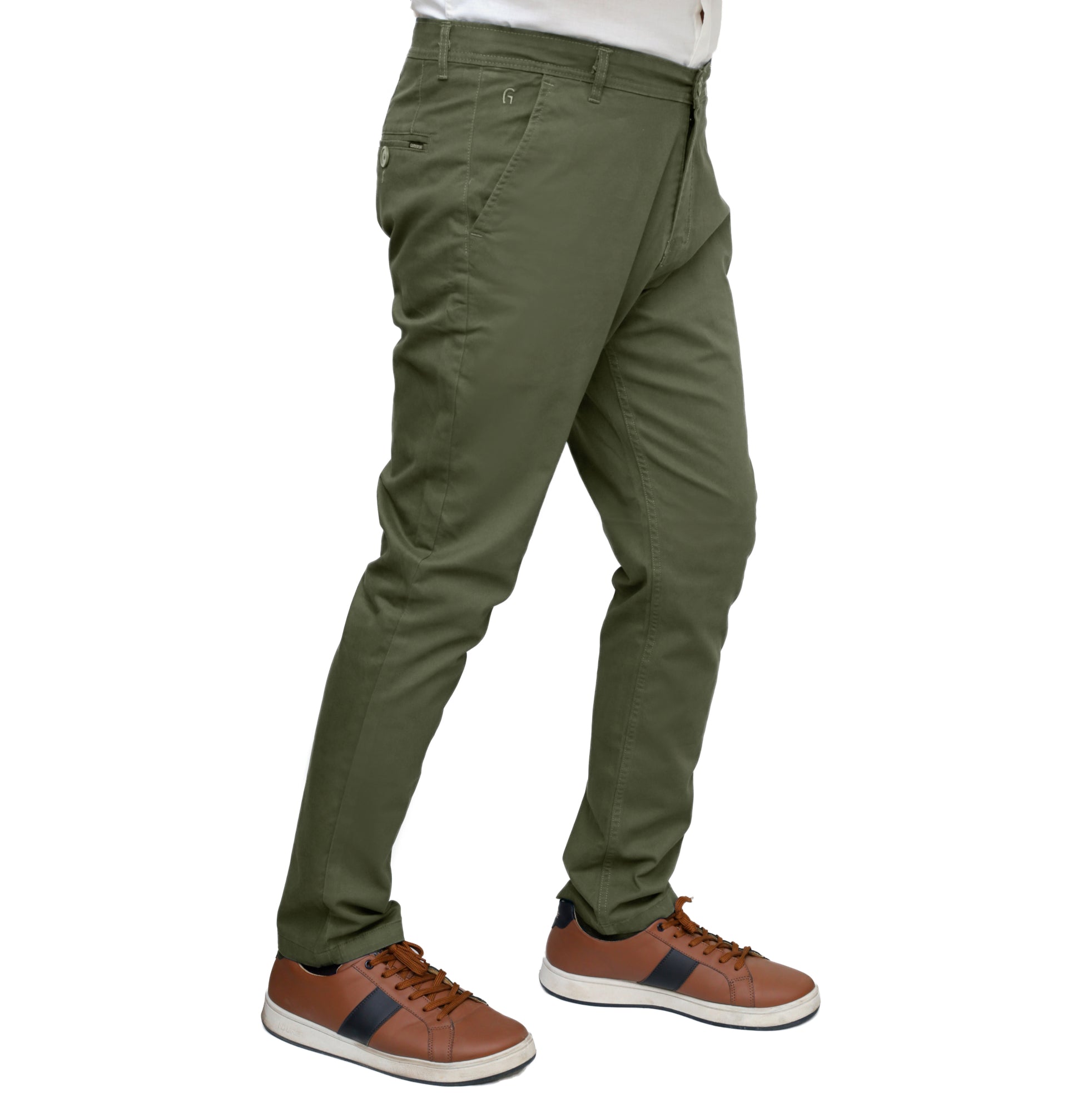 Olive Green Cotton Pant - Straight FitPantGarderobe Clothing