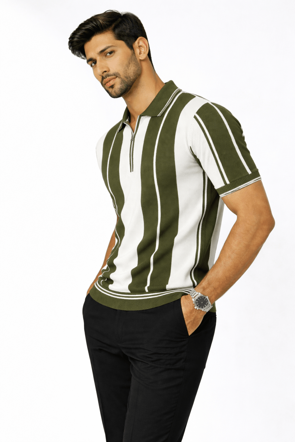 Olive Panel - Popcorn Polo ShirtGarderobe Clothing