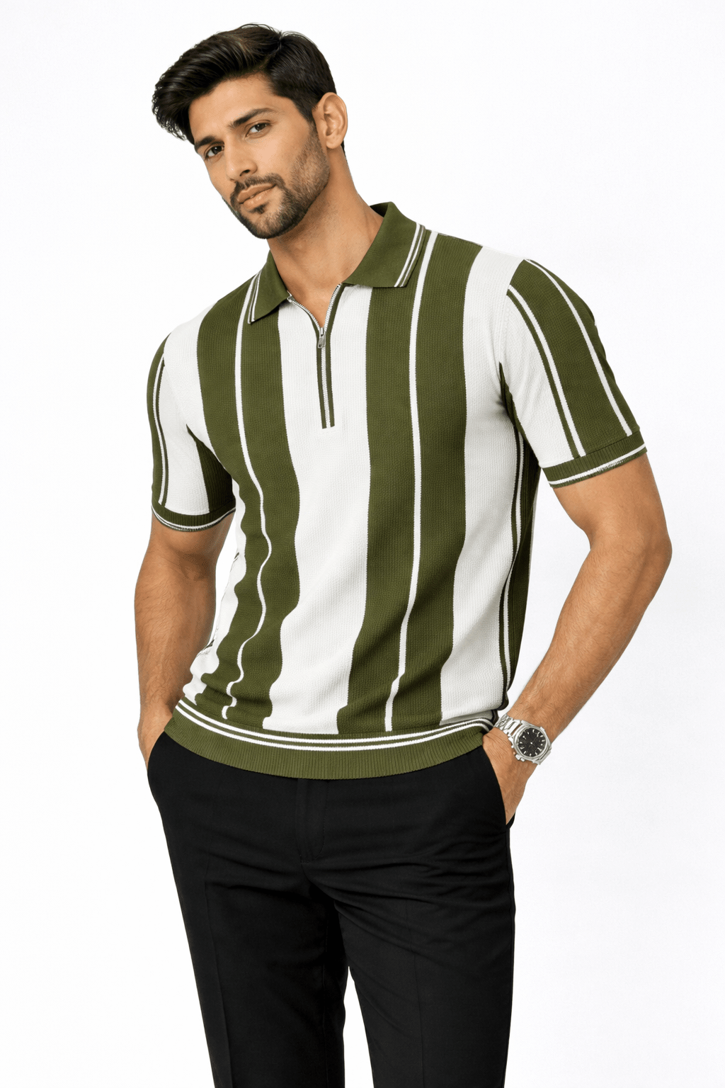 Olive Panel - Popcorn Polo ShirtGarderobe Clothing