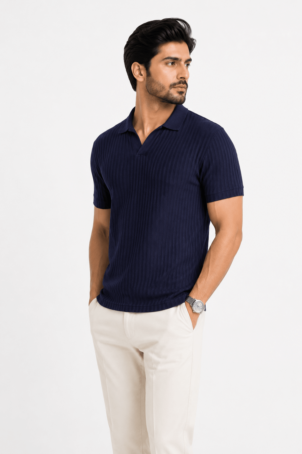Regal Navy - Knitted Polo ShirtHalf Sleeves PoloGarderobe Clothing