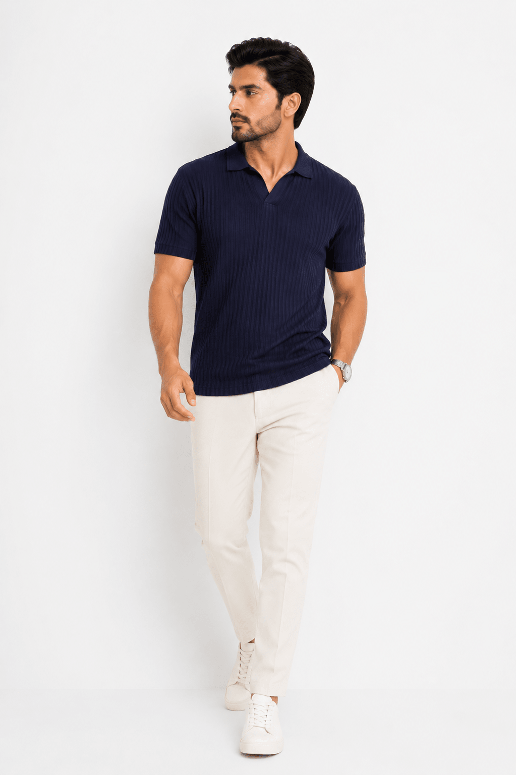 Regal Navy - Knitted Polo ShirtHalf Sleeves PoloGarderobe Clothing
