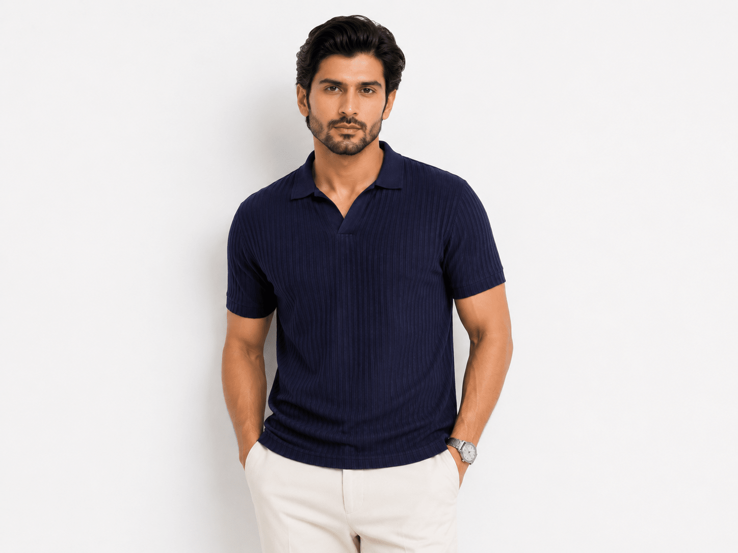 Regal Navy - Knitted Polo ShirtHalf Sleeves PoloGarderobe Clothing