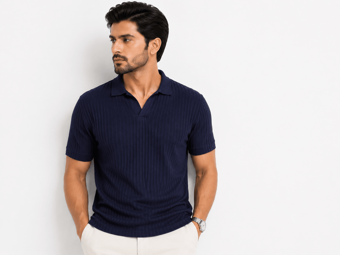 Regal Navy - Knitted Polo ShirtHalf Sleeves PoloGarderobe Clothing