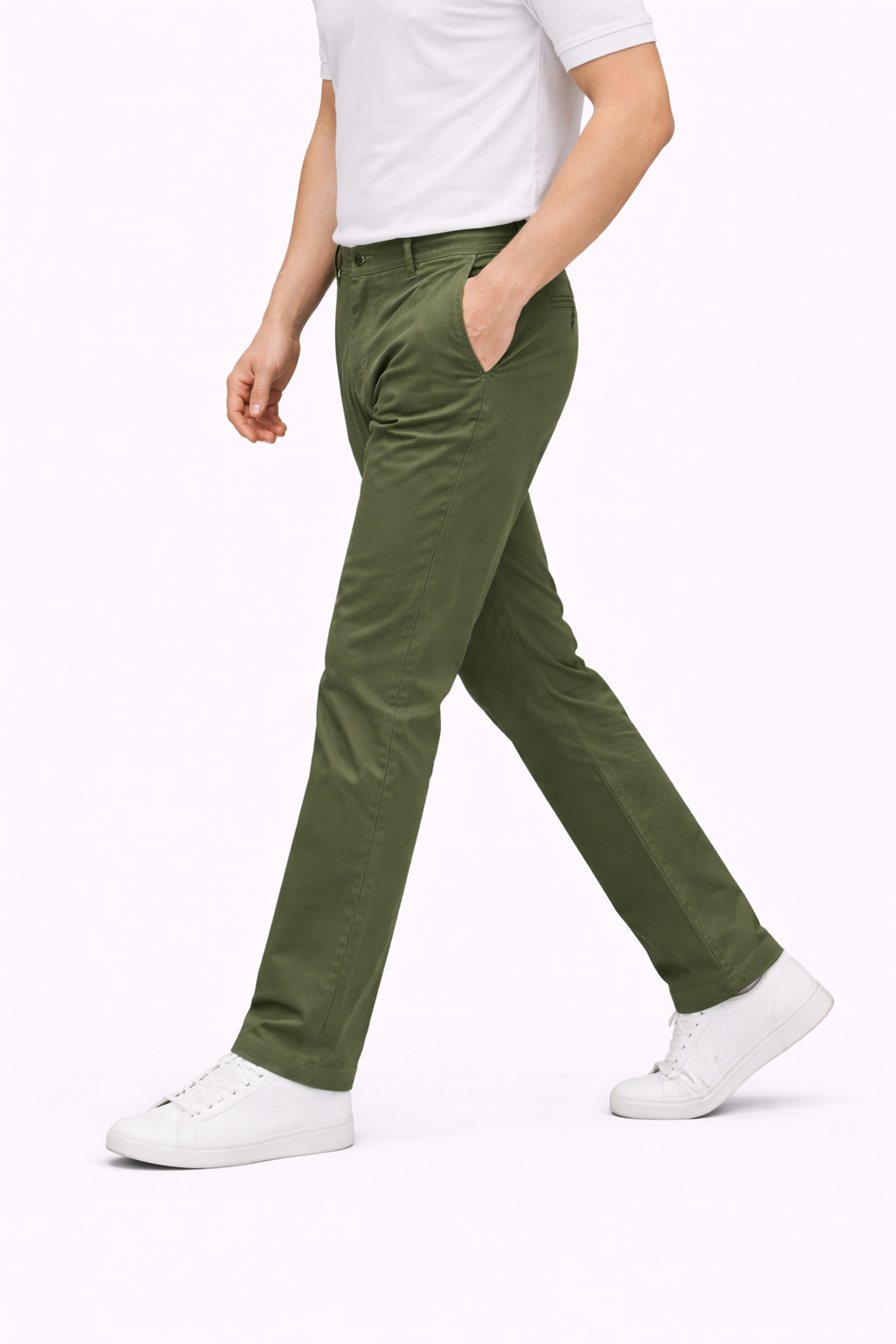 Olive Green Cotton Pant - Straight Fit
