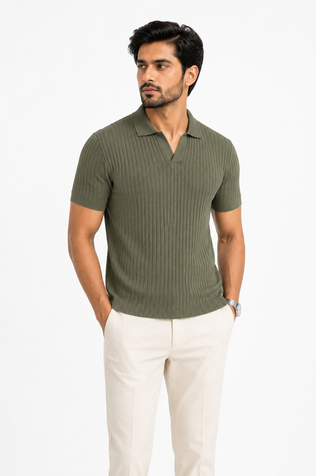 Olive Mist - Knitted Polo Shirt