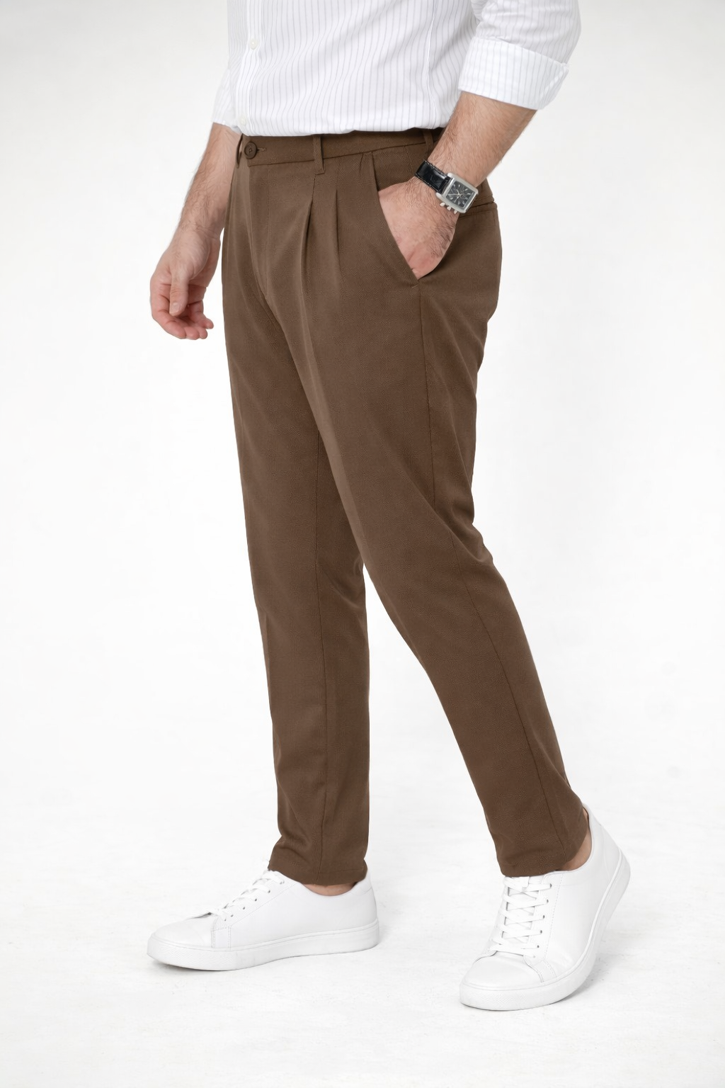 Brown Pleated Pant - Regular Fit