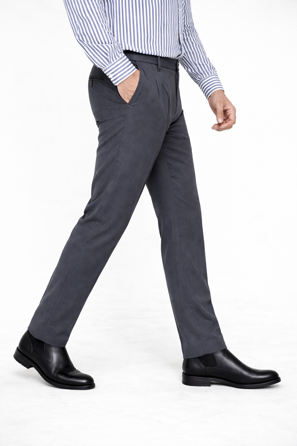 Grey Pleated Pant - Regular Fit