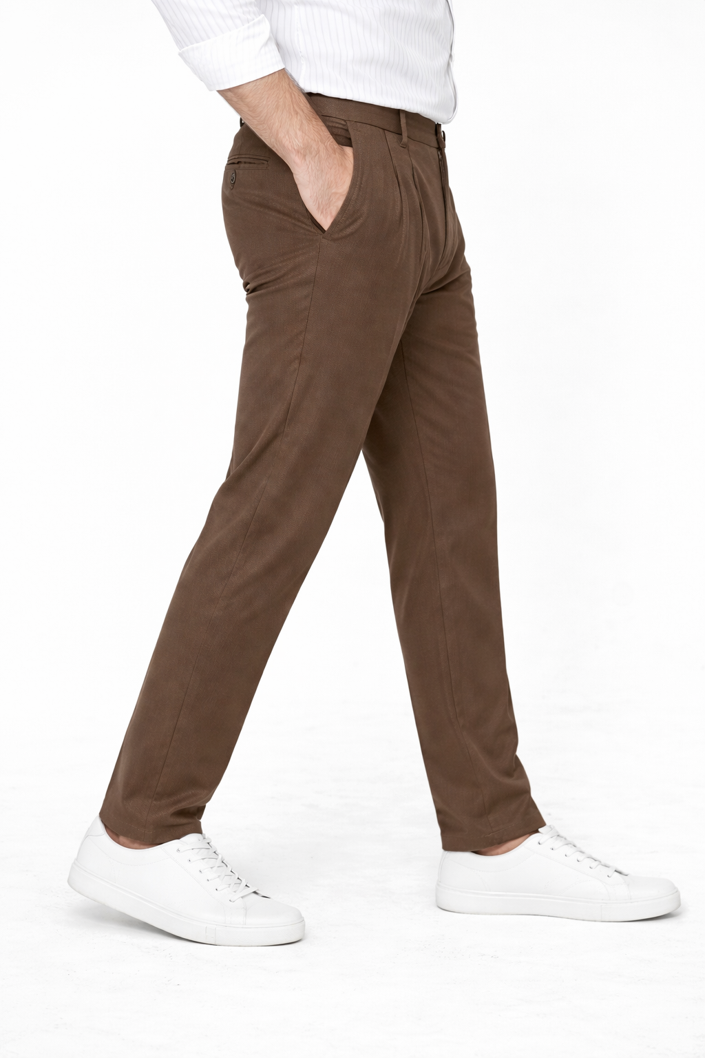 Brown Pleated Pant - Regular Fit
