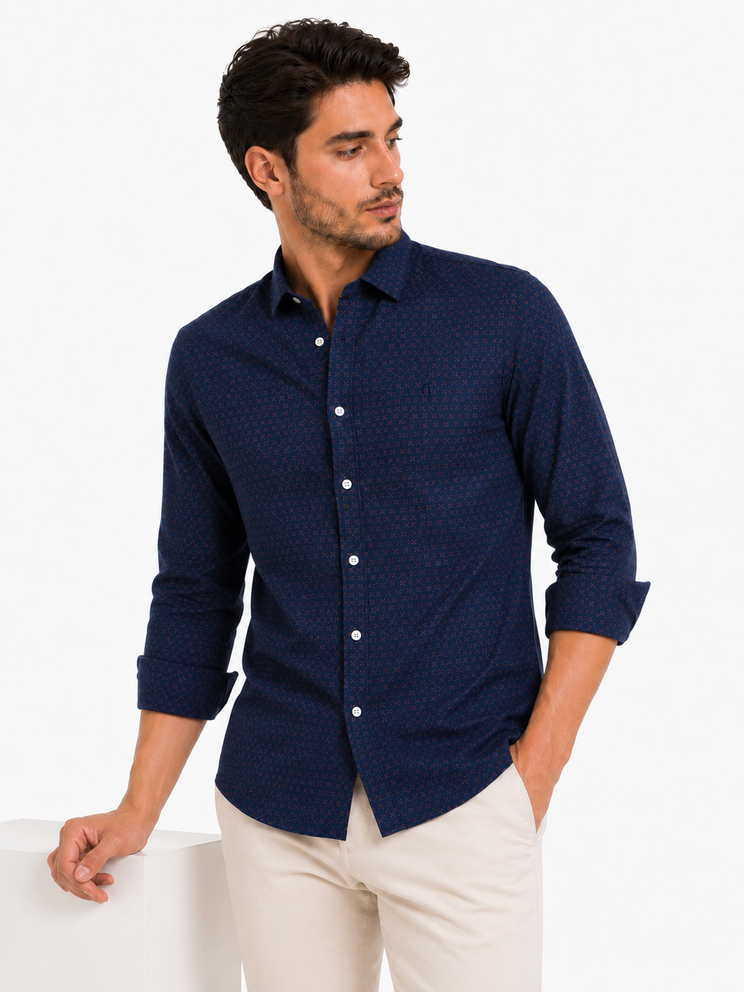 Navy Polka Casual Shirt