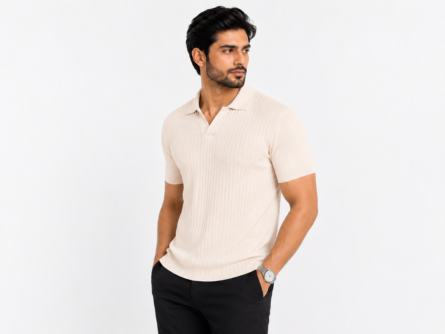 Bone White - Knitted Polo Shirt