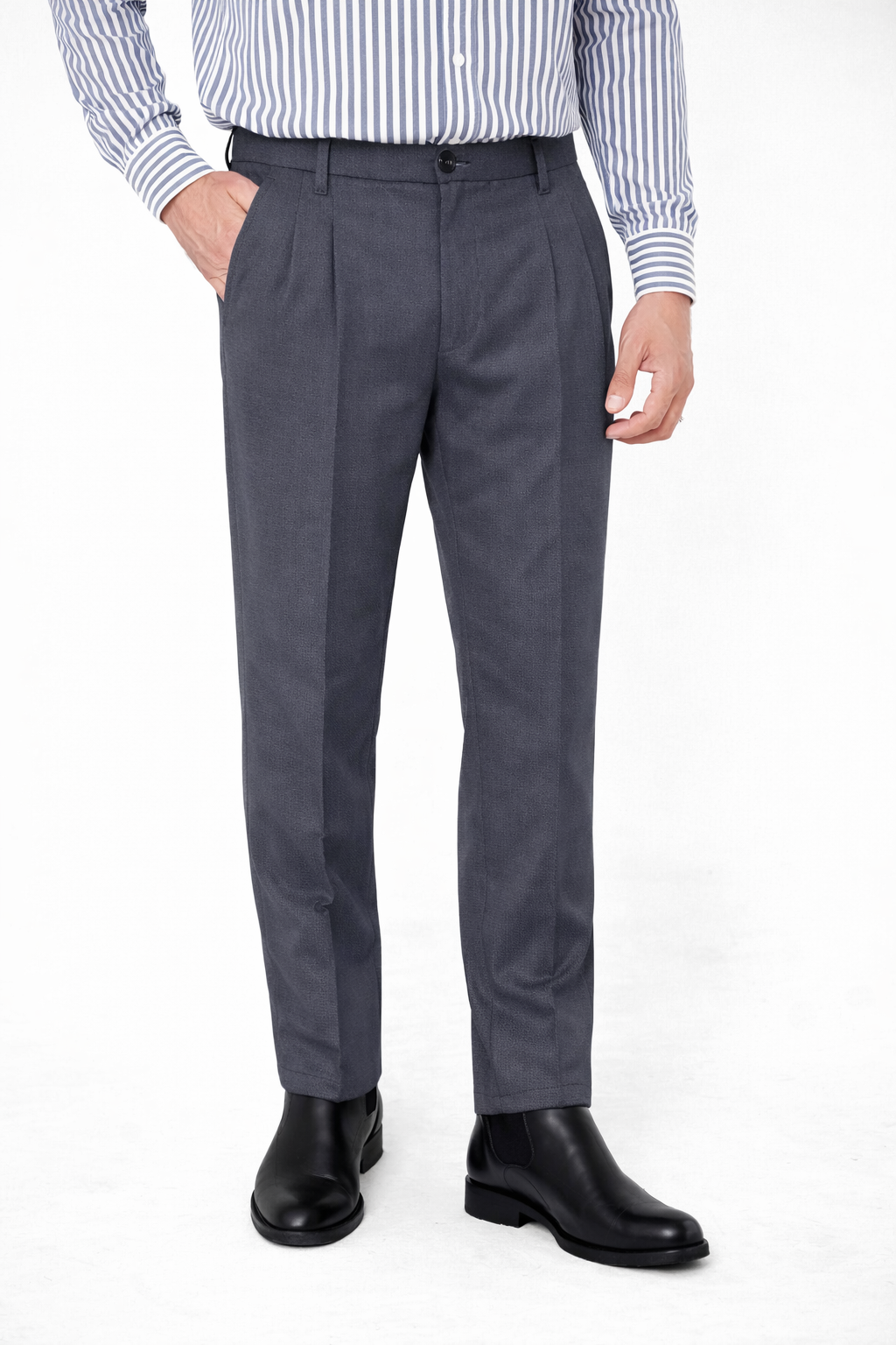 Grey Pleated Pant - Regular Fit