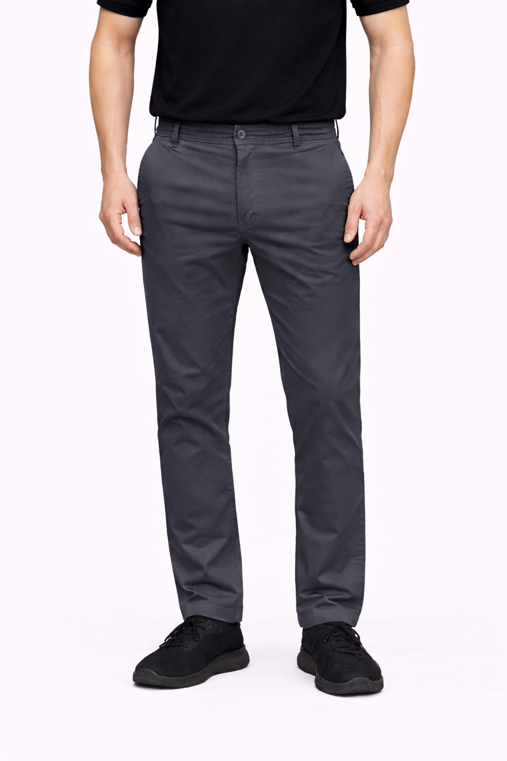Gray Cotton Pant - Straight Fit