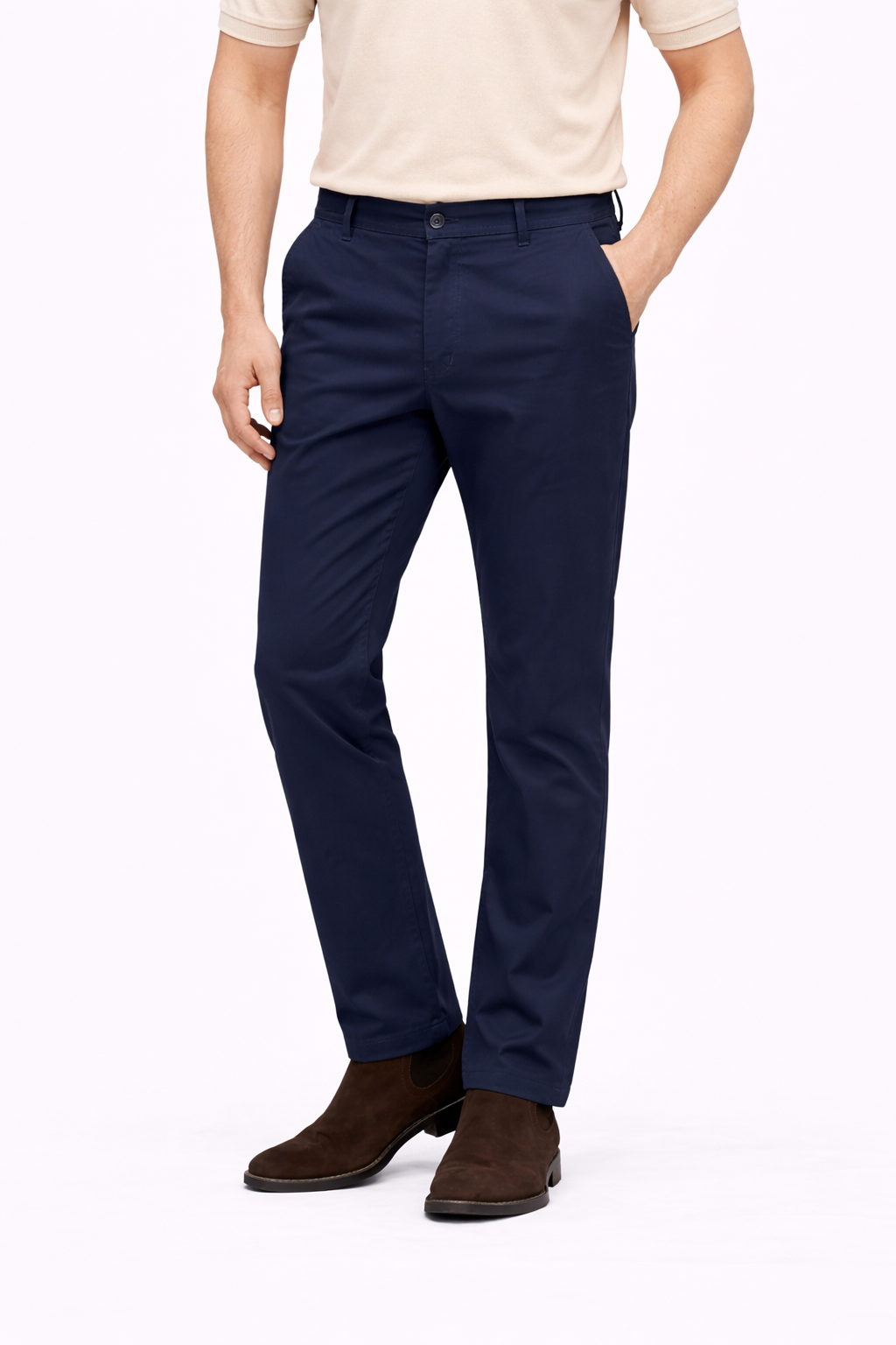 Navy Blue Cotton Pant - Straight Fit