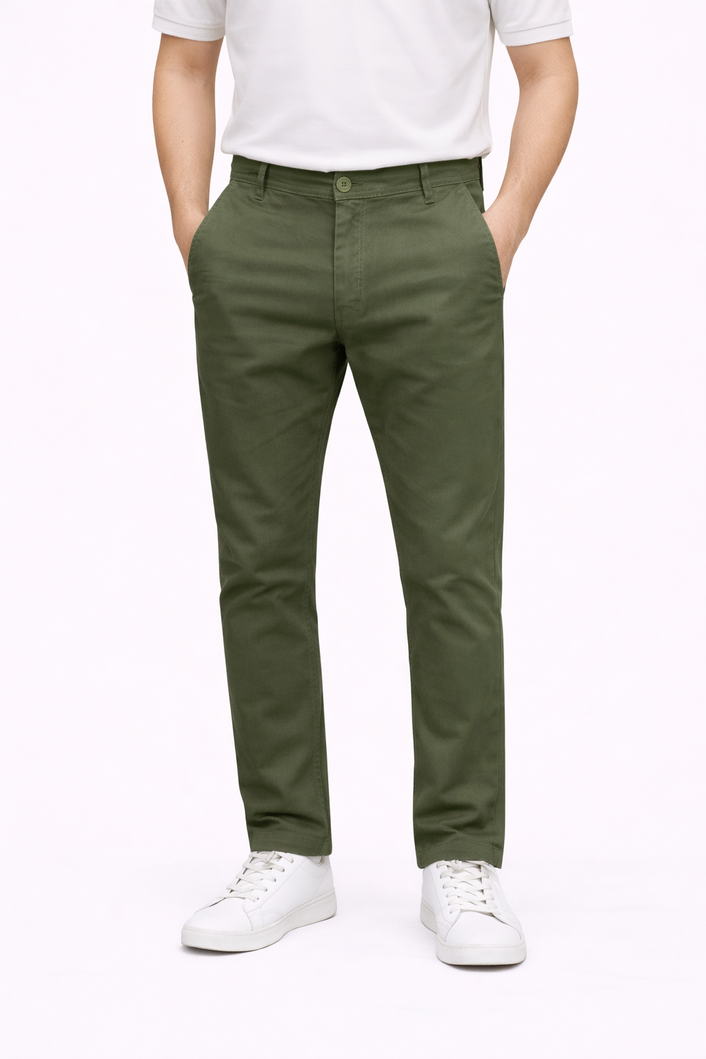 Olive Green Cotton Pant - Straight Fit