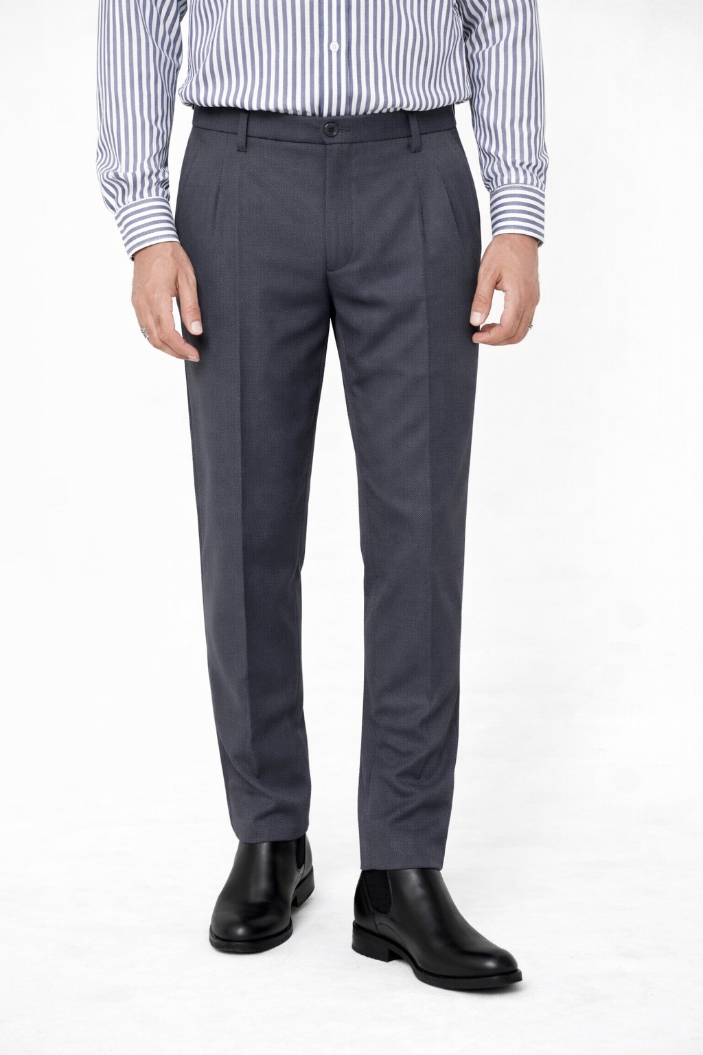 Grey Pleated Pant - Regular Fit