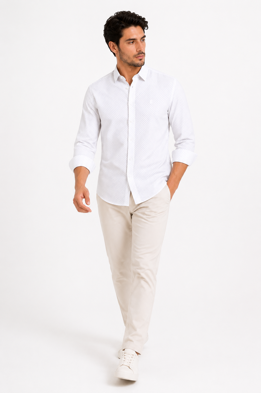 White Polka Casual Shirt