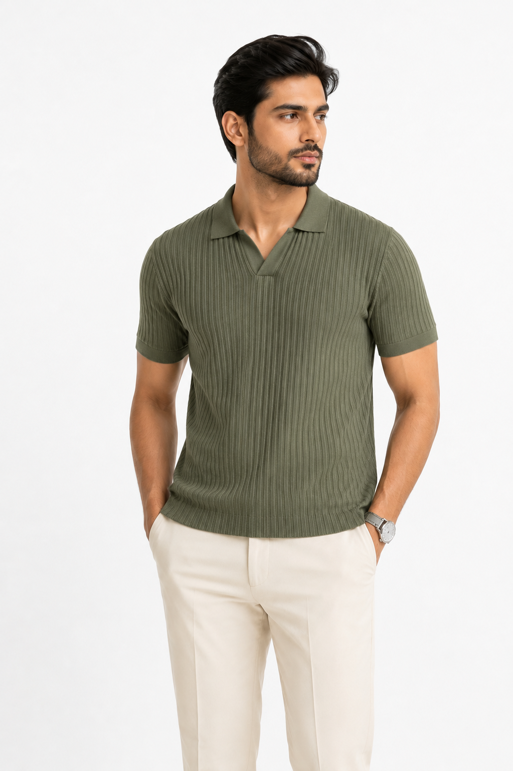 Olive Mist - Knitted Polo Shirt