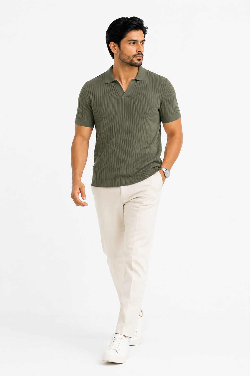 Olive Mist - Knitted Polo Shirt