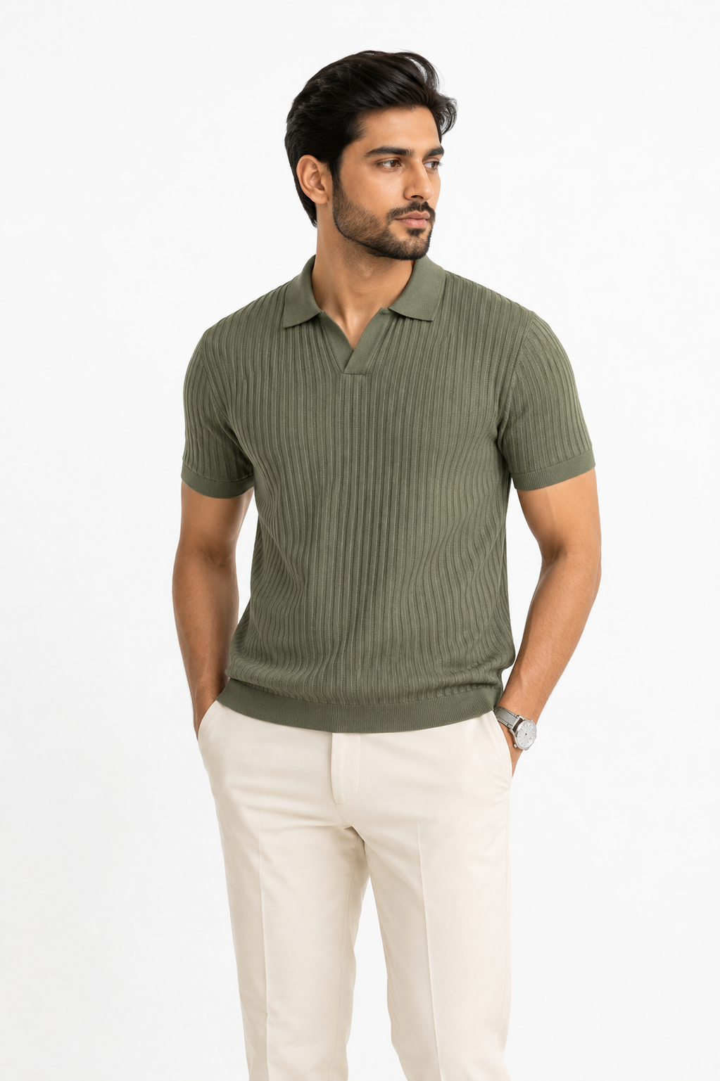 Olive Mist - Knitted Polo Shirt