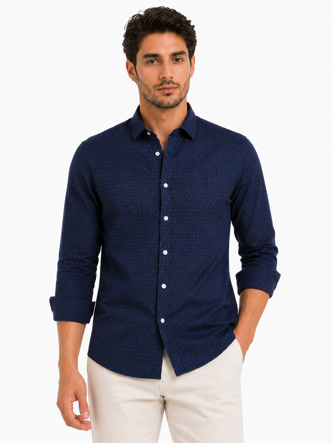 Navy Polka Casual Shirt