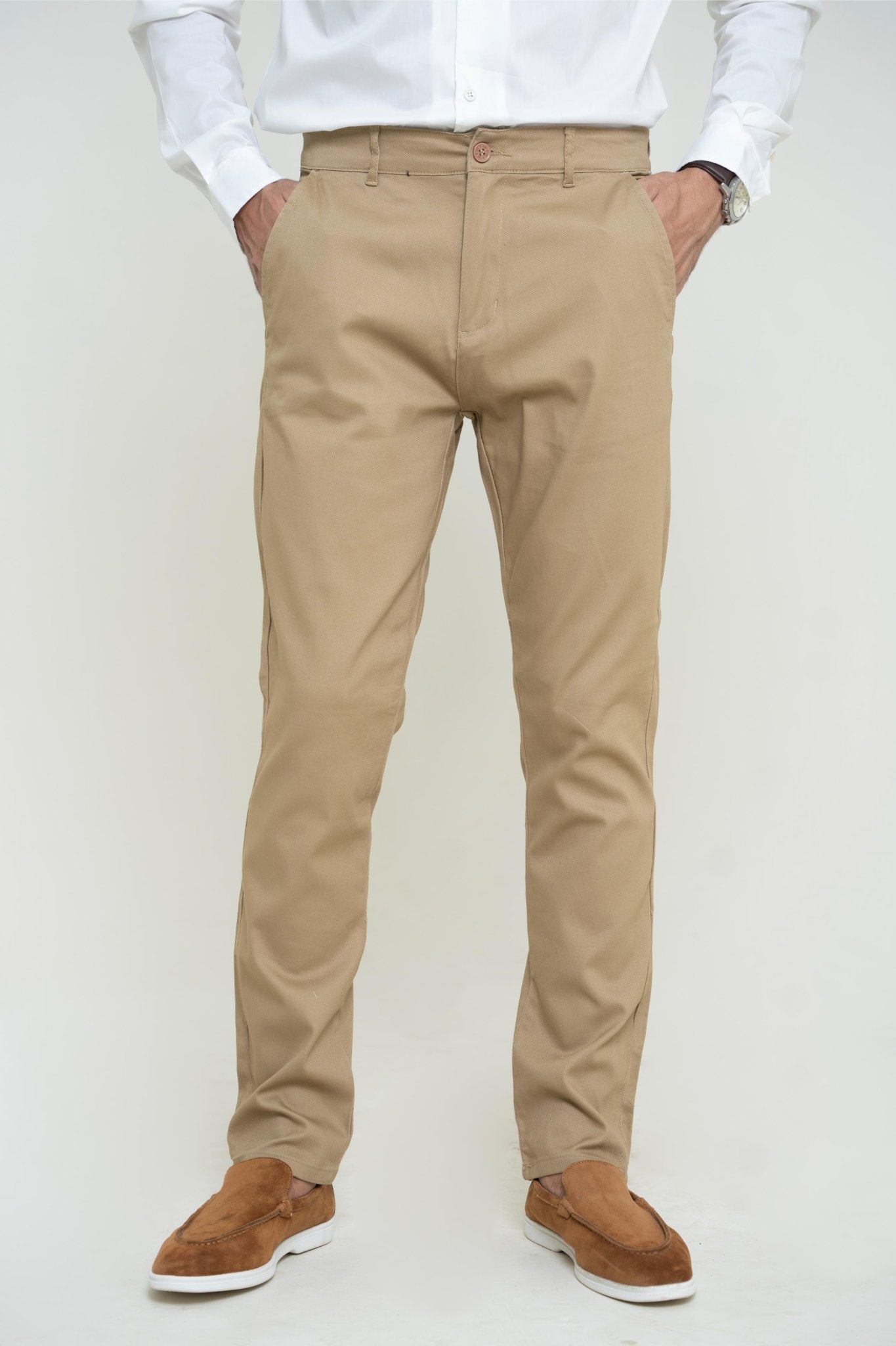 Royal Beige Cotton Pant - Straight FitPantGarderobe Clothing