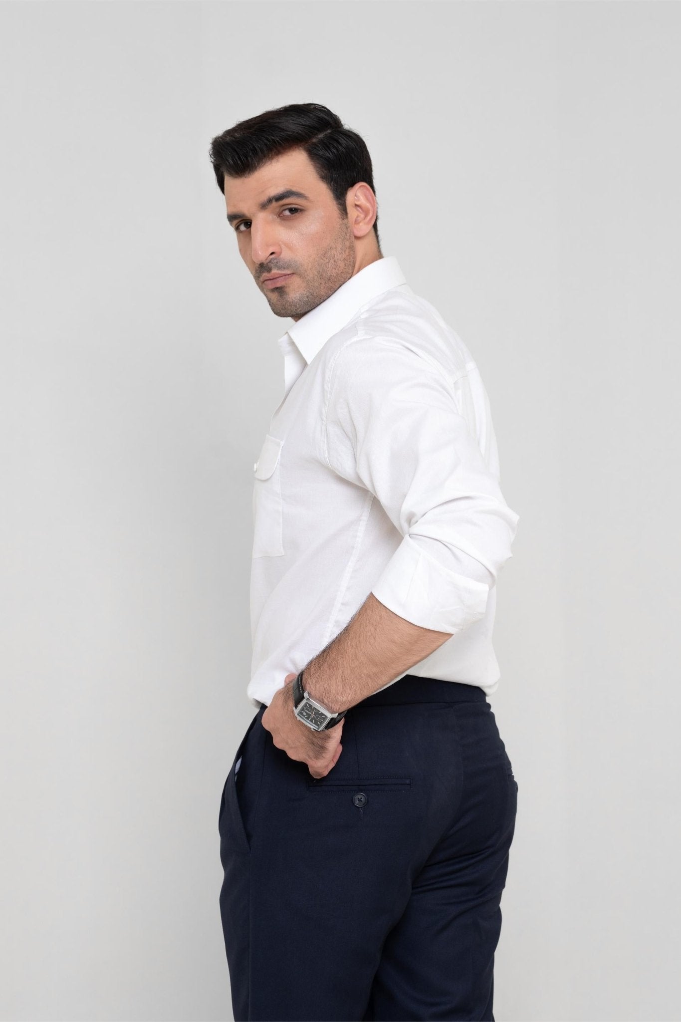 ROYAL TEXTURED WHITE – Italian Collar Double Pocket ShirtshirtGarderobe Clothing