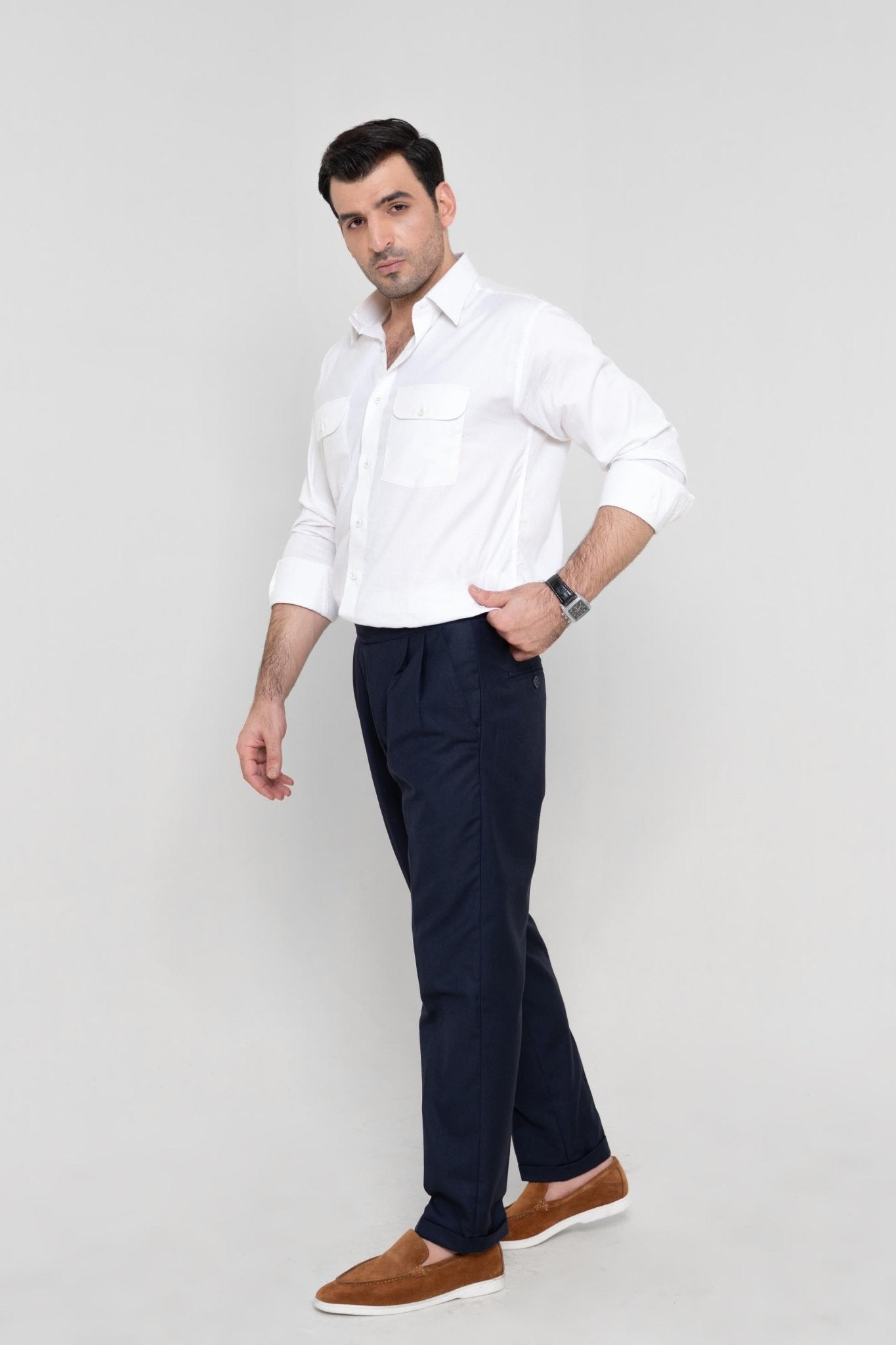 ROYAL TEXTURED WHITE – Italian Collar Double Pocket ShirtshirtGarderobe Clothing