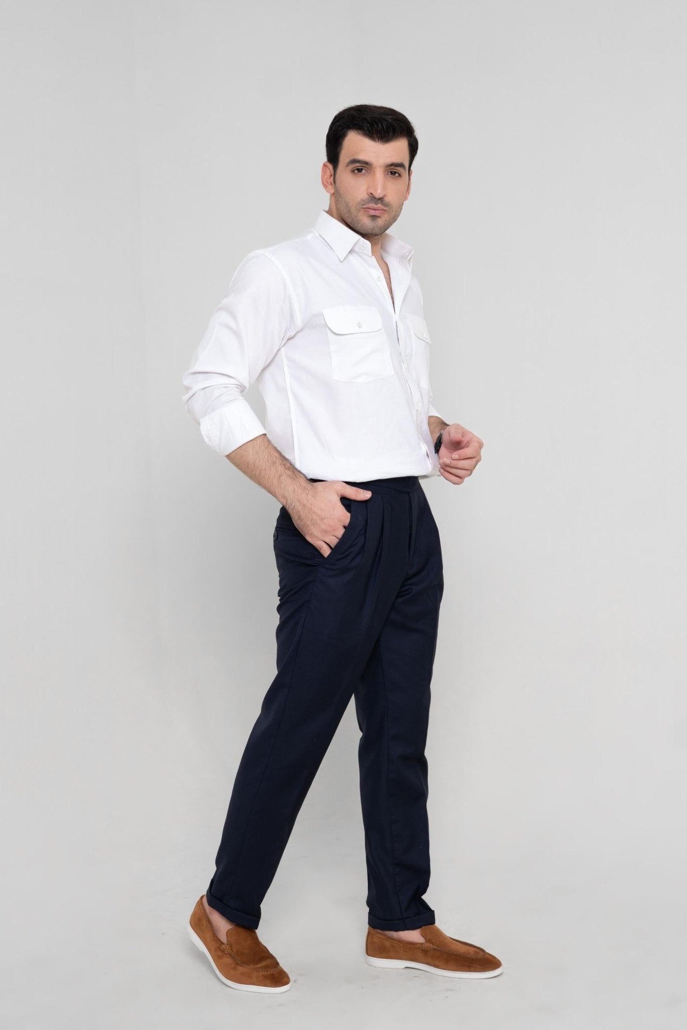 ROYAL TEXTURED WHITE – Italian Collar Double Pocket ShirtshirtGarderobe Clothing